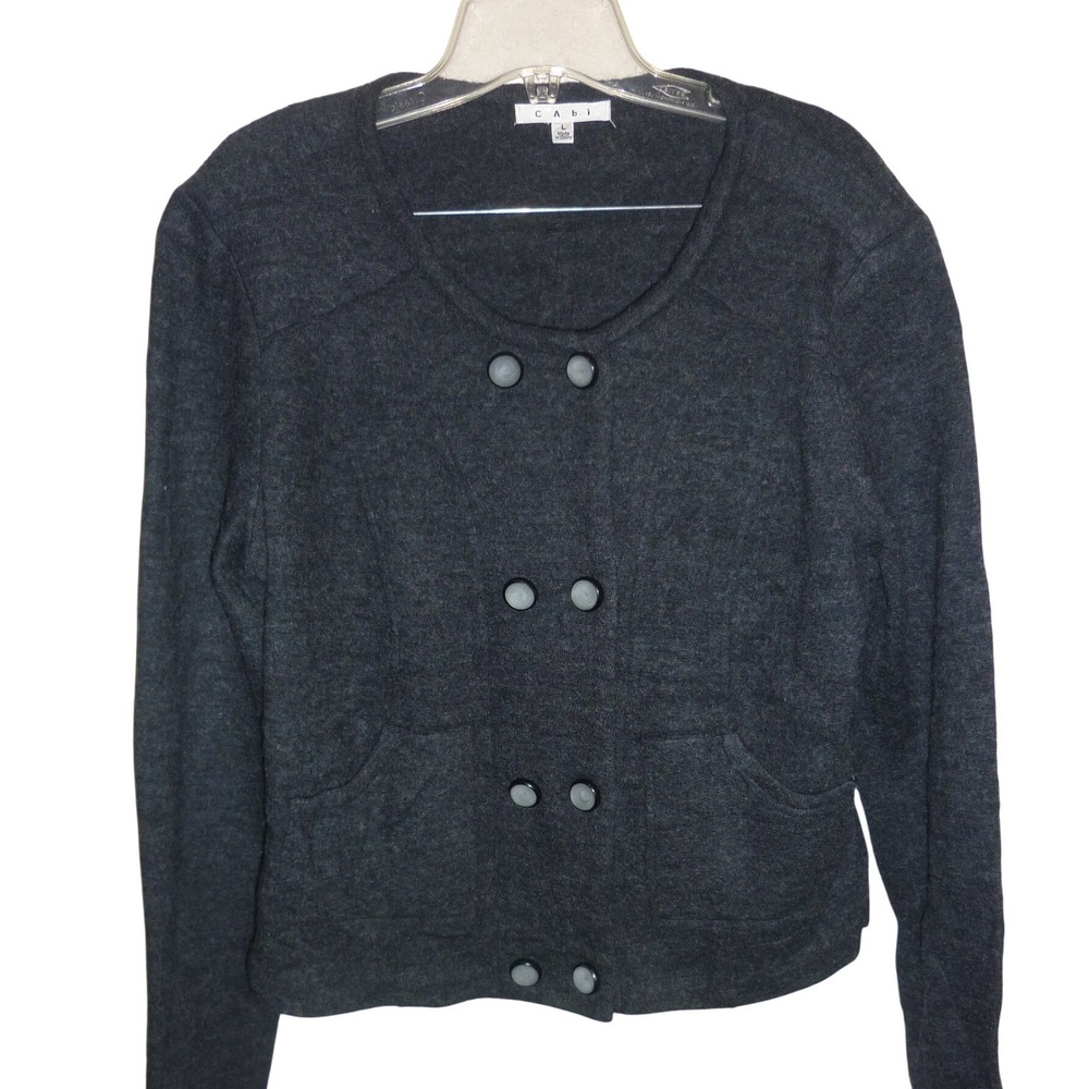 CAbi Charcoal Gray Double-Breasted Knit Cardigan